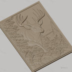 Fichier CNC & impression 3D cerf majestueux avec paysage naturel, forêt et montagne relief, haute qualité relief STL