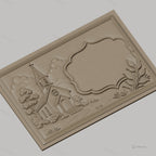 Fichier CNC & impression 3D église rurale, arbres et cadre décoratif, haute qualité relief STL
