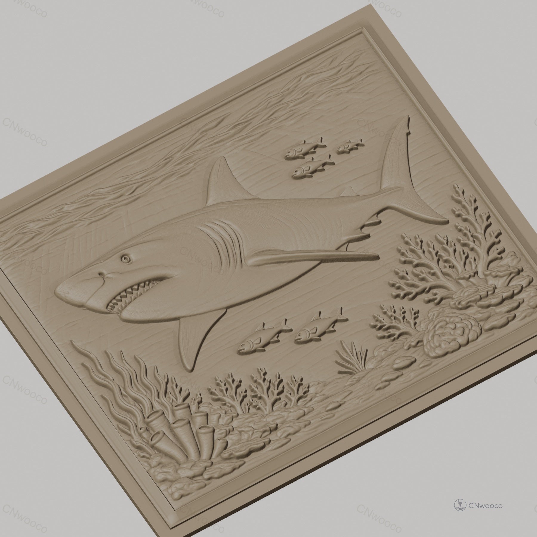 Fichier CNC & impression 3D requin, poissons et récif corallien, haute qualité relief STL