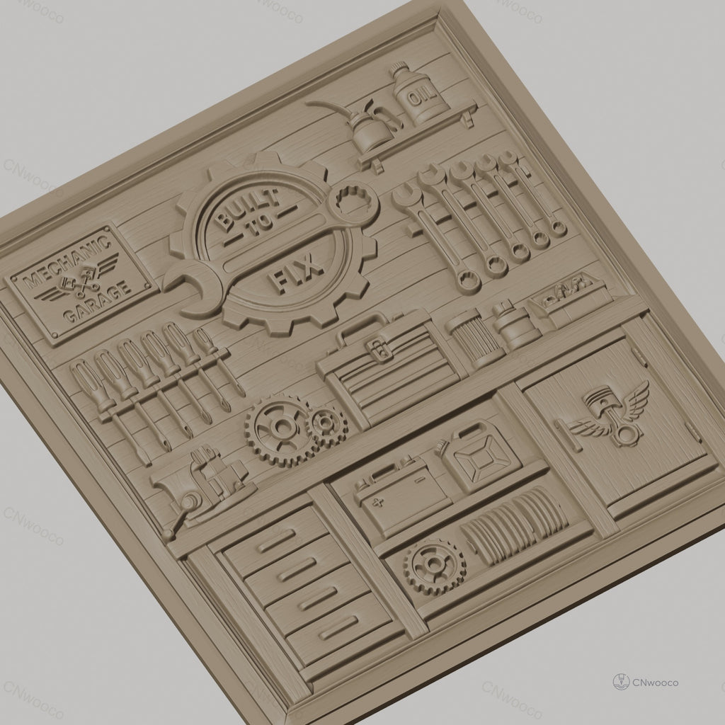 Fichier CNC & impression 3D garage de mécanicien, outils mécaniques, boîte à outils, clés, haute qualité relief STL