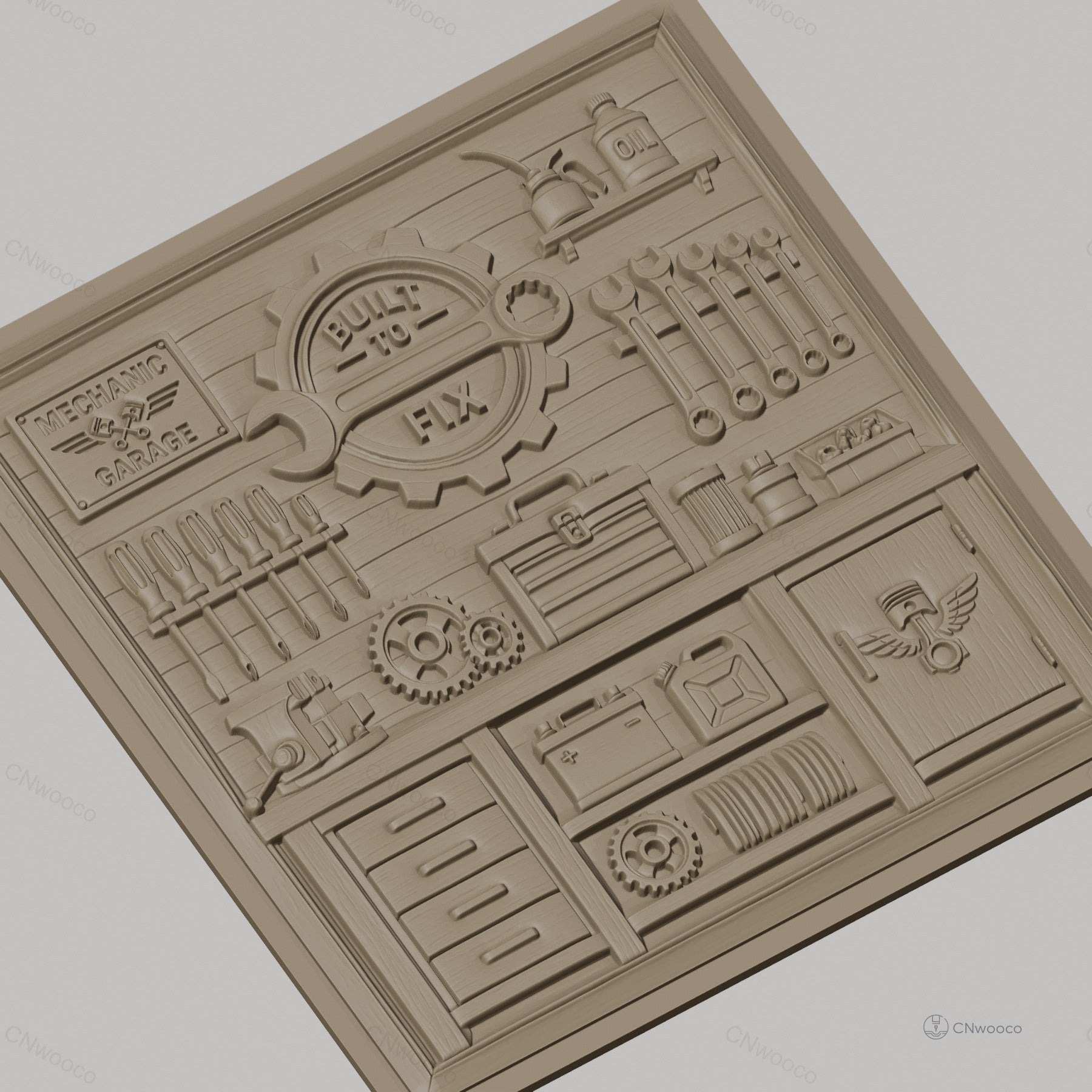 Fichier CNC & impression 3D garage de mécanicien, outils mécaniques, boîte à outils, clés, haute qualité relief STL
