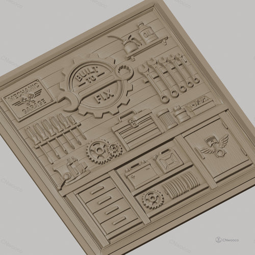 Fichier CNC & impression 3D garage de mécanicien, outils mécaniques, boîte à outils, clés, haute qualité relief STL
