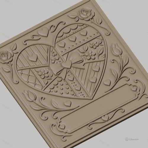 Fichier CNC & impression 3D cœur patchwork avec roses et nœud, haute qualité relief STL