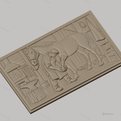 Fichier CNC & impression 3D maréchal-ferrant, cheval, atelier, étrier, enclume, haute qualité relief STL