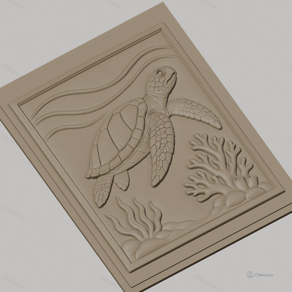 Fichier CNC & impression 3D tortue de mer, corail et algues, haute qualité relief STL