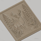 Fichier CNC & impression 3D cerf dans forêt avec fougères et rochers, haute qualité relief STL