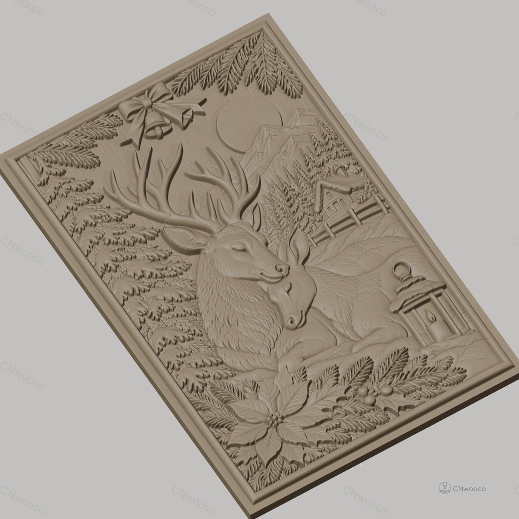 Fichier CNC & impression 3D cerfs, sapins, cabane, lanterne, poinsettia, bois, haute qualité relief STL