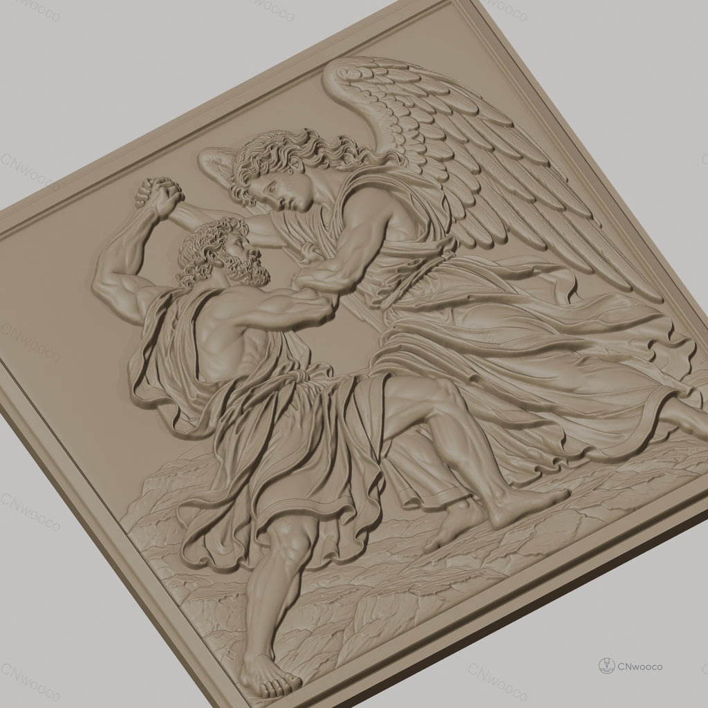 Fichier CNC & impression 3D combat entre un homme musclé et un ange ailé, haute qualité relief STL