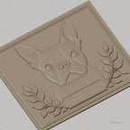 Fichier CNC & impression 3D Bouledogue français, portrait relief avec feuilles et cadre, haute qualité relief STL
