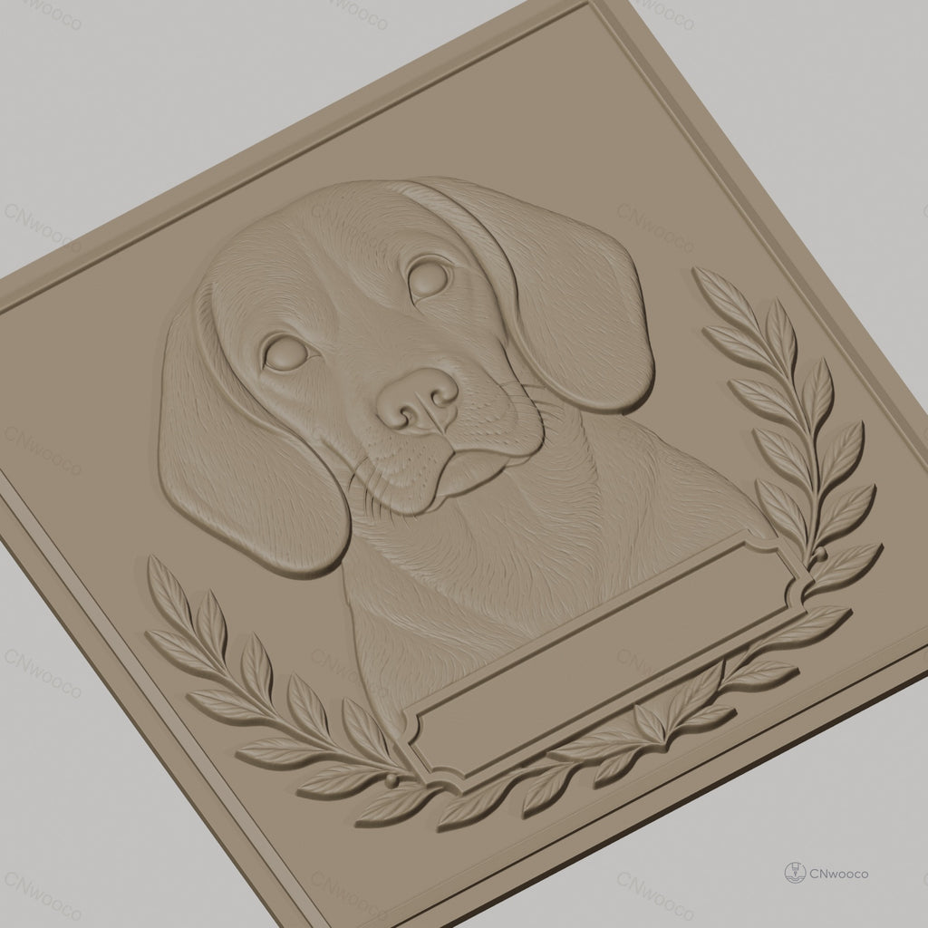 Fichier CNC & impression 3D chien Labrador avec cadre floral et plaque personnalisable, haute qualité relief STL