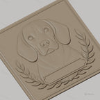 Fichier CNC & impression 3D chien Labrador avec cadre floral et plaque personnalisable, haute qualité relief STL