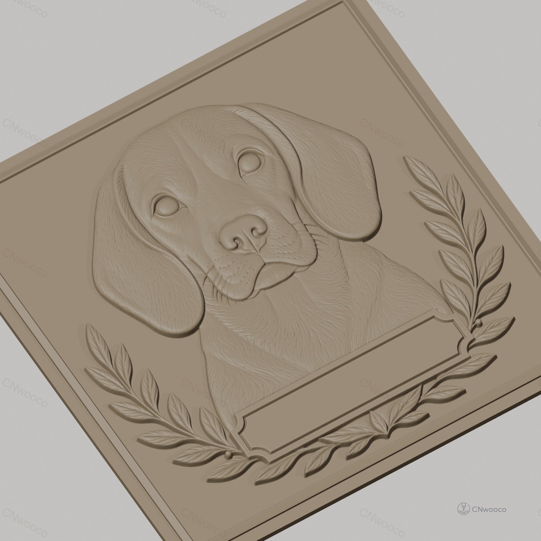 Fichier CNC & impression 3D chien Labrador avec cadre floral et plaque personnalisable, haute qualité relief STL