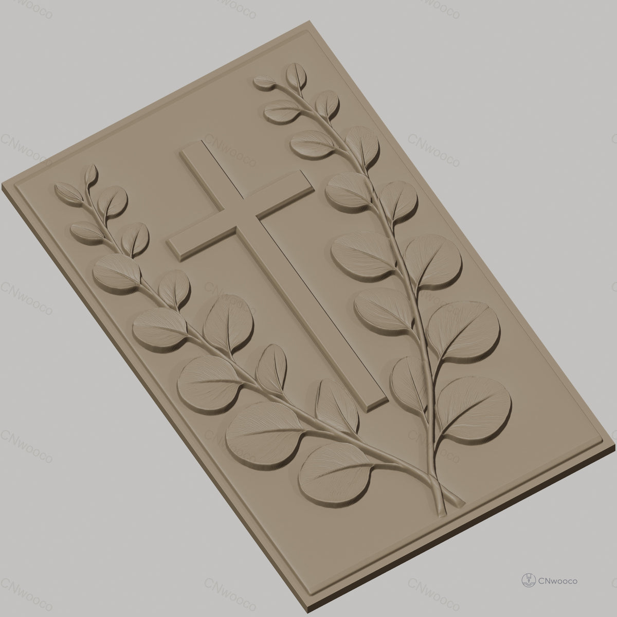 Fichier CNC & impression 3D Croix chrétienne et feuilles, haute qualité relief STL