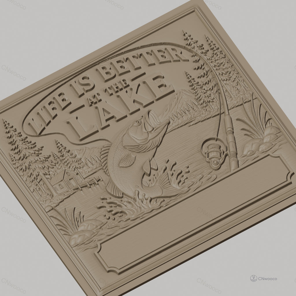 Fichier CNC & impression 3D thème lac pêche poisson canne à pêche, maison et nature, haute qualité relief STL