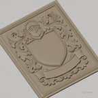 Fichier CNC & impression 3D blason médiéval, casque et ornements floraux, haute qualité relief STL