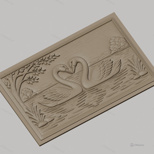 Fichier CNC & impression 3D cygnes amoureux, lac, arbres et reflets, haute qualité relief STL