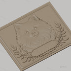 Fichier CNC & impression 3D portrait chien Pomeranian, cadre avec feuilles décoratives, haute qualité relief STL