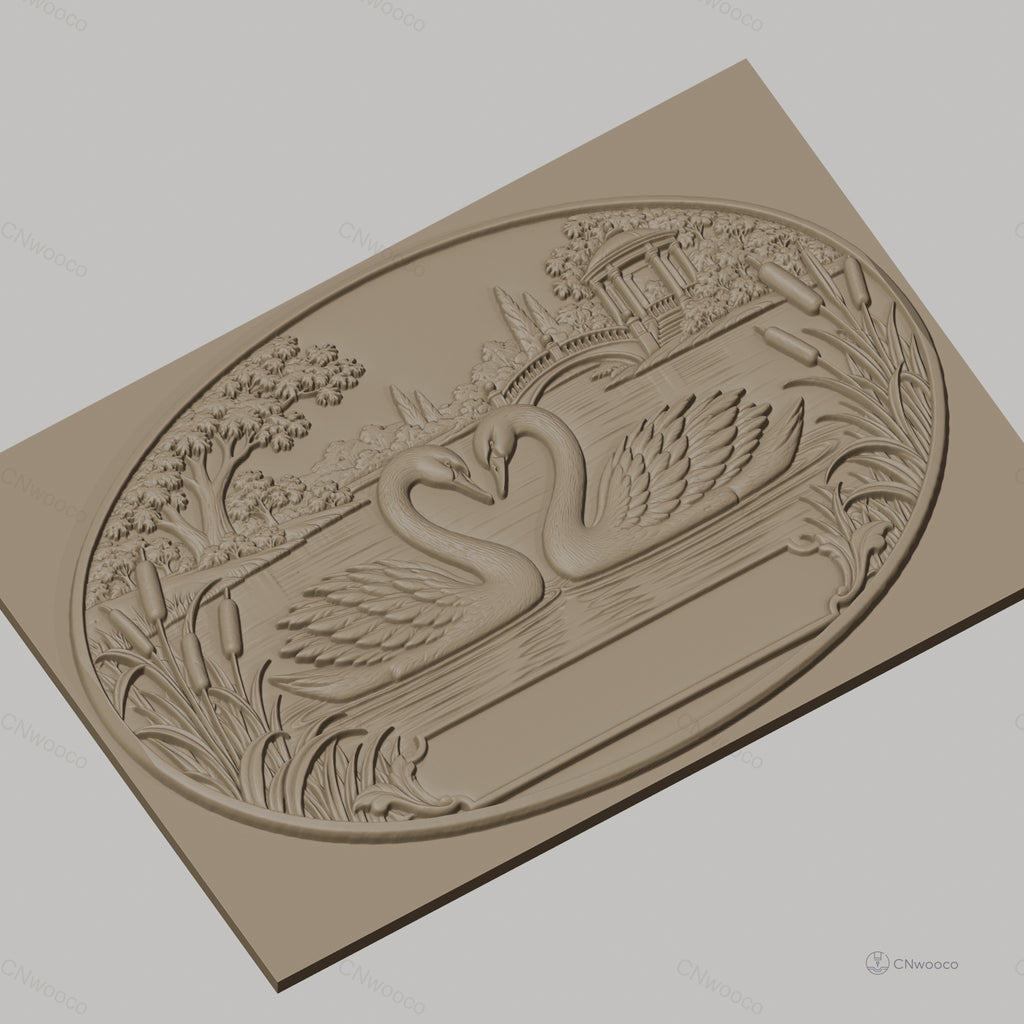 Fichier CNC & impression 3D cygnes sur lac, pont et pavillon, haute qualité relief STL