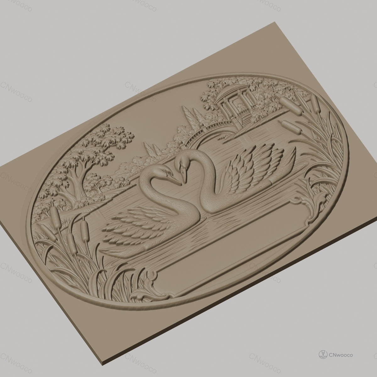 Fichier CNC & impression 3D cygnes sur lac, pont et pavillon, haute qualité relief STL
