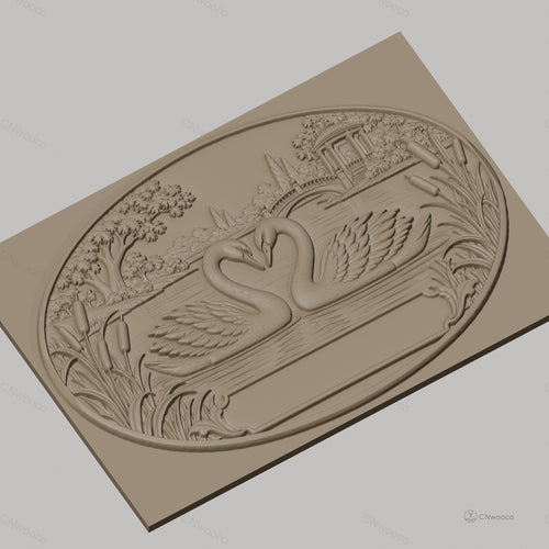 Fichier CNC & impression 3D cygnes sur lac, pont et pavillon, haute qualité relief STL