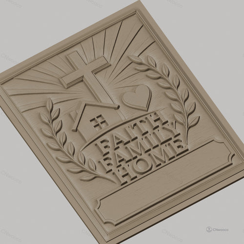 Fichier CNC & impression 3D foi, famille, maison avec croix et coeur, haute qualité relief STL