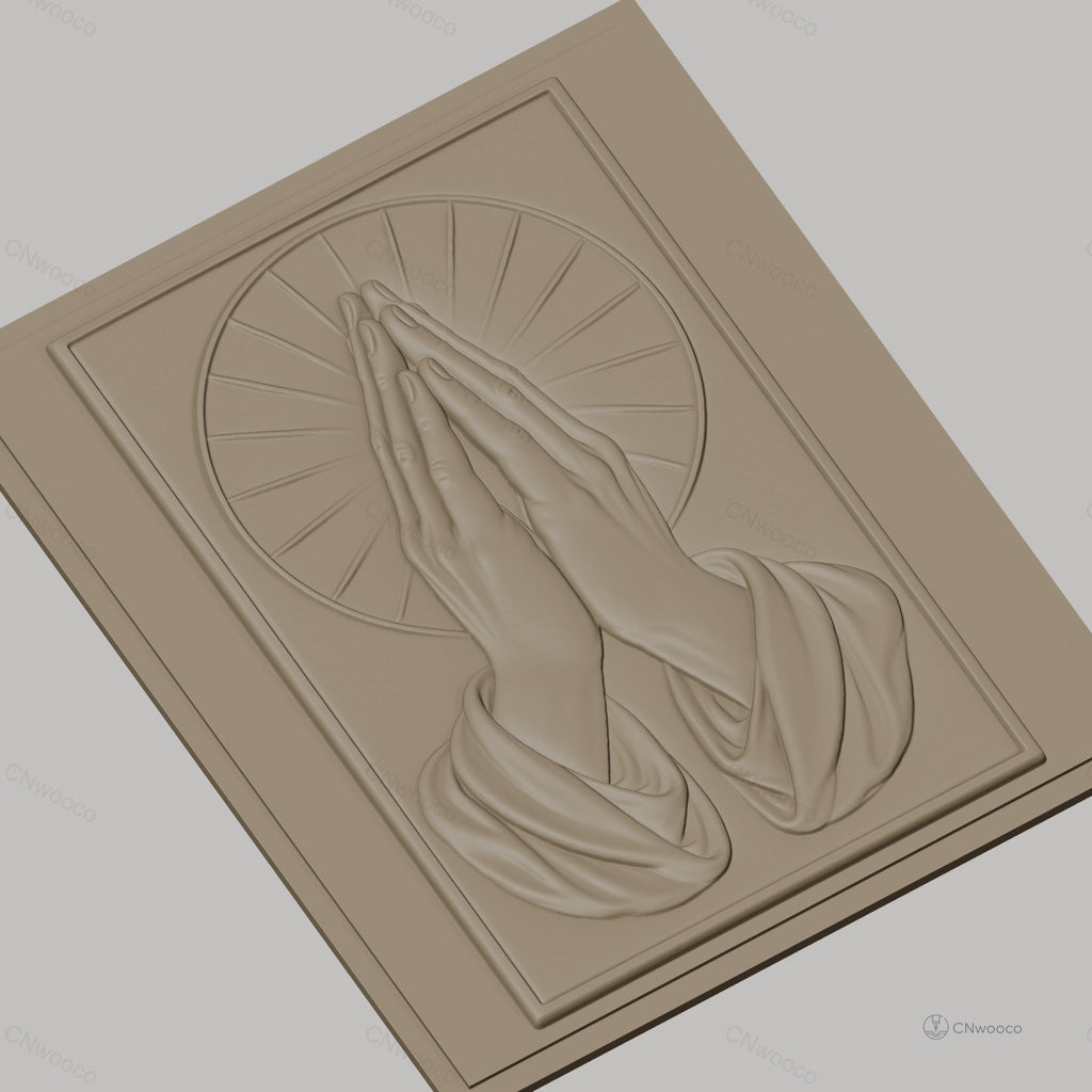 Fichier CNC & impression 3D mains en prière, halo religieux, haute qualité relief STL
