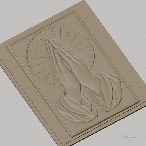 Fichier CNC & impression 3D mains en prière, halo religieux, haute qualité relief STL