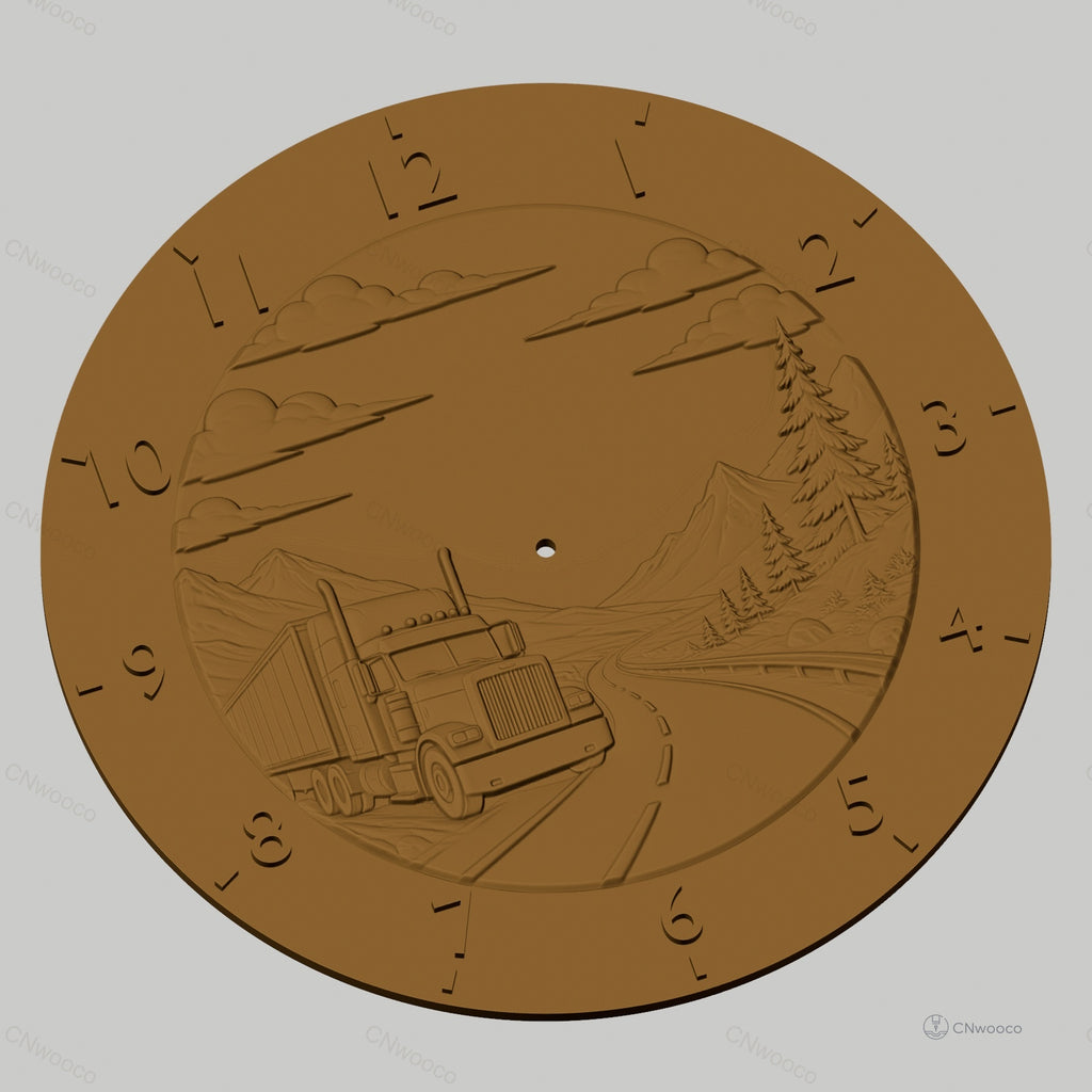 Fichier CNC & impression 3D horloge murale camion de transport et route montagneuse STL