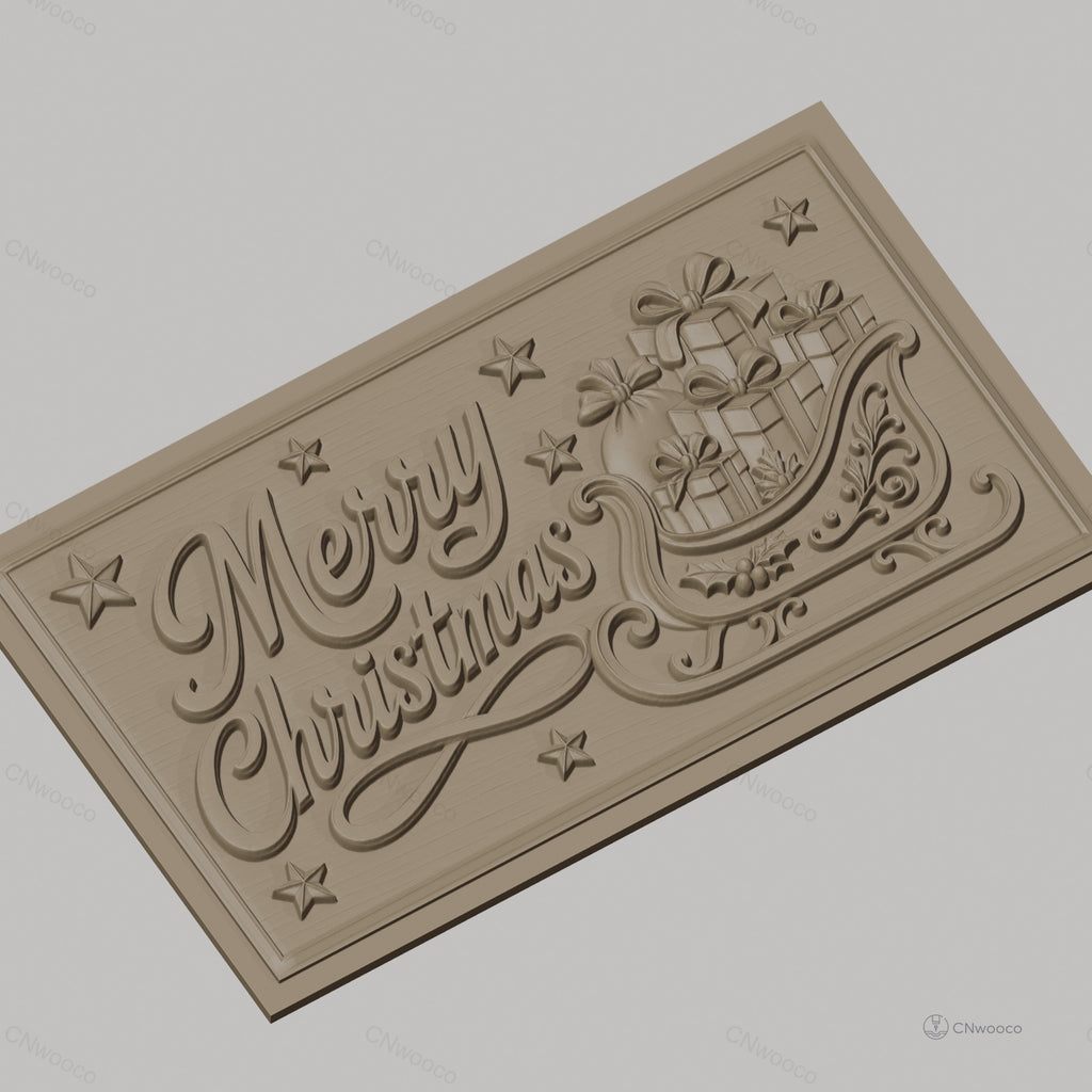 Fichier CNC & impression 3D Noël avec traîneau et cadeaux, étoiles décoratives, haute qualité relief STL