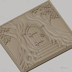 Fichier CNC & impression 3D porte dans arbre, racines et feuilles, haute qualité relief STL
