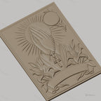 Fichier CNC & impression 3D mains en prière, chapelet, croix, lys et soleil, haute qualité relief STL