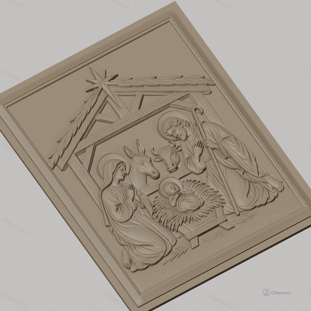 Fichier CNC & impression 3D crèche de Noël, Sainte Famille avec âne et bœuf, haute qualité relief STL