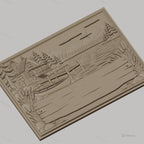 Fichier CNC & impression 3D cabane au bord du lac, bateau, ponton et paysage nature, haute qualité relief STL