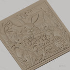 Fichier CNC & impression 3D lapin de Pâques, œufs décorés, fleurs et église en arrière-plan, haute qualité relief STL