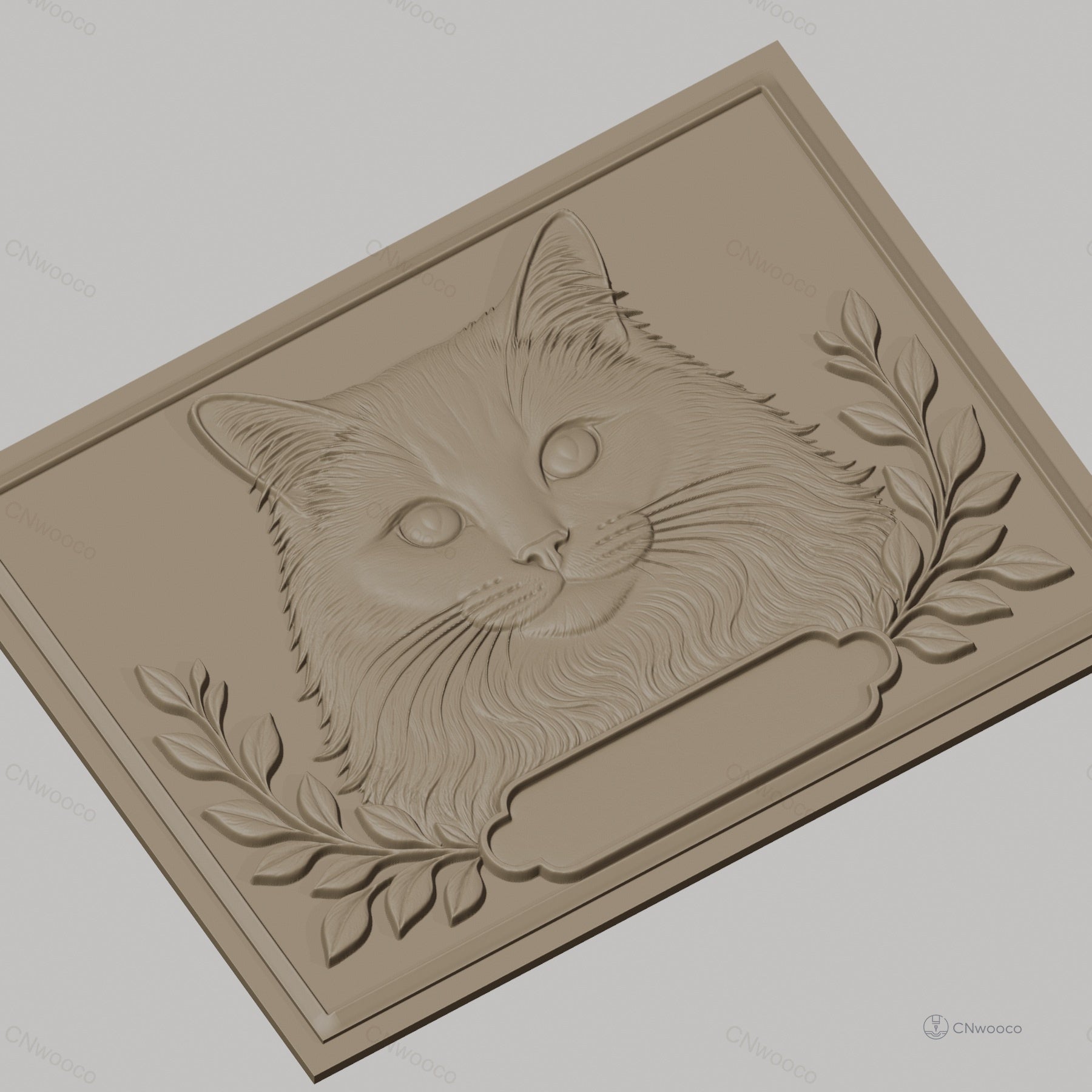 Fichier CNC & impression 3D chat avec feuilles décoratives, haute qualité relief STL