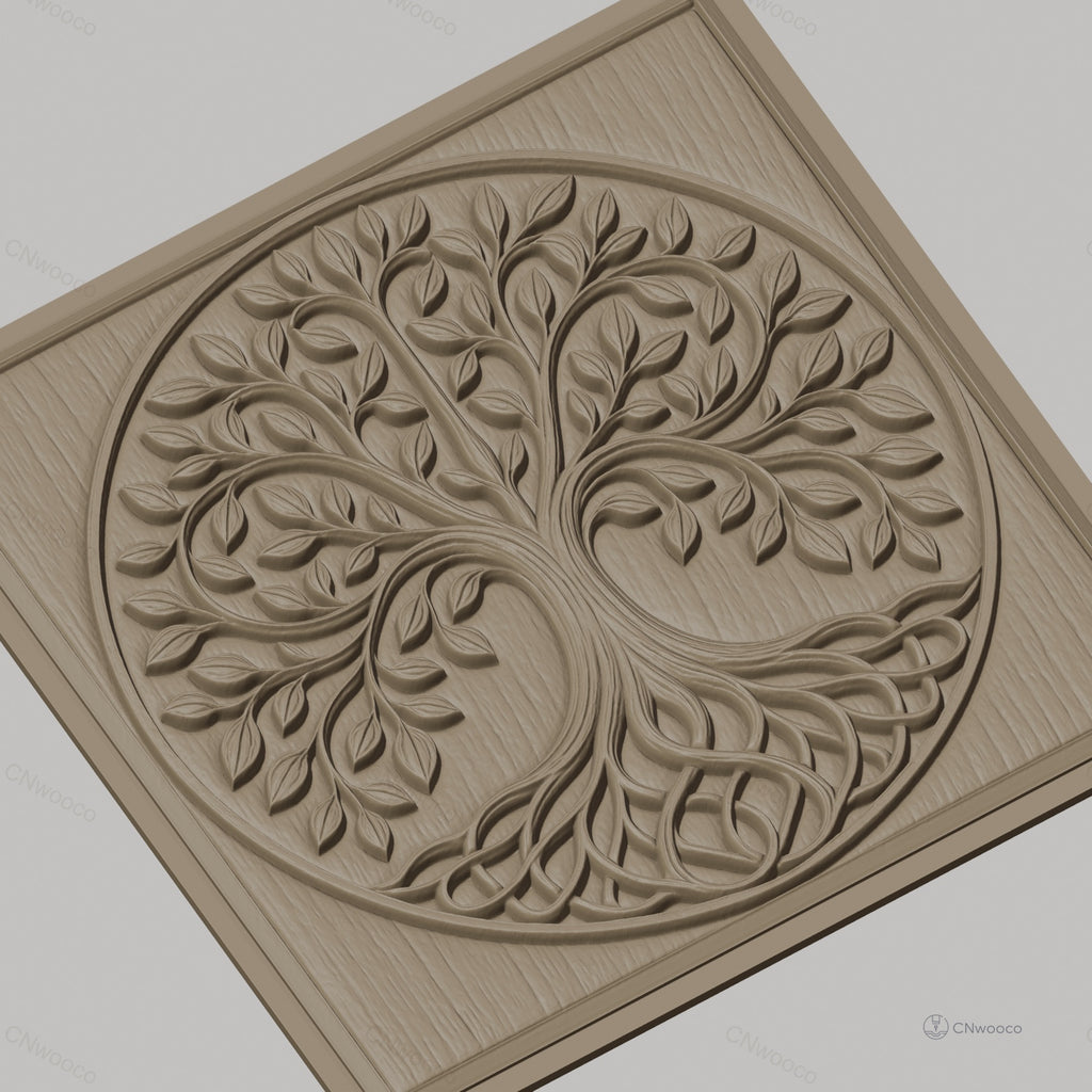 Fichier CNC & impression 3D arbre de vie, feuilles et racines entrelacées, haute qualité relief STL