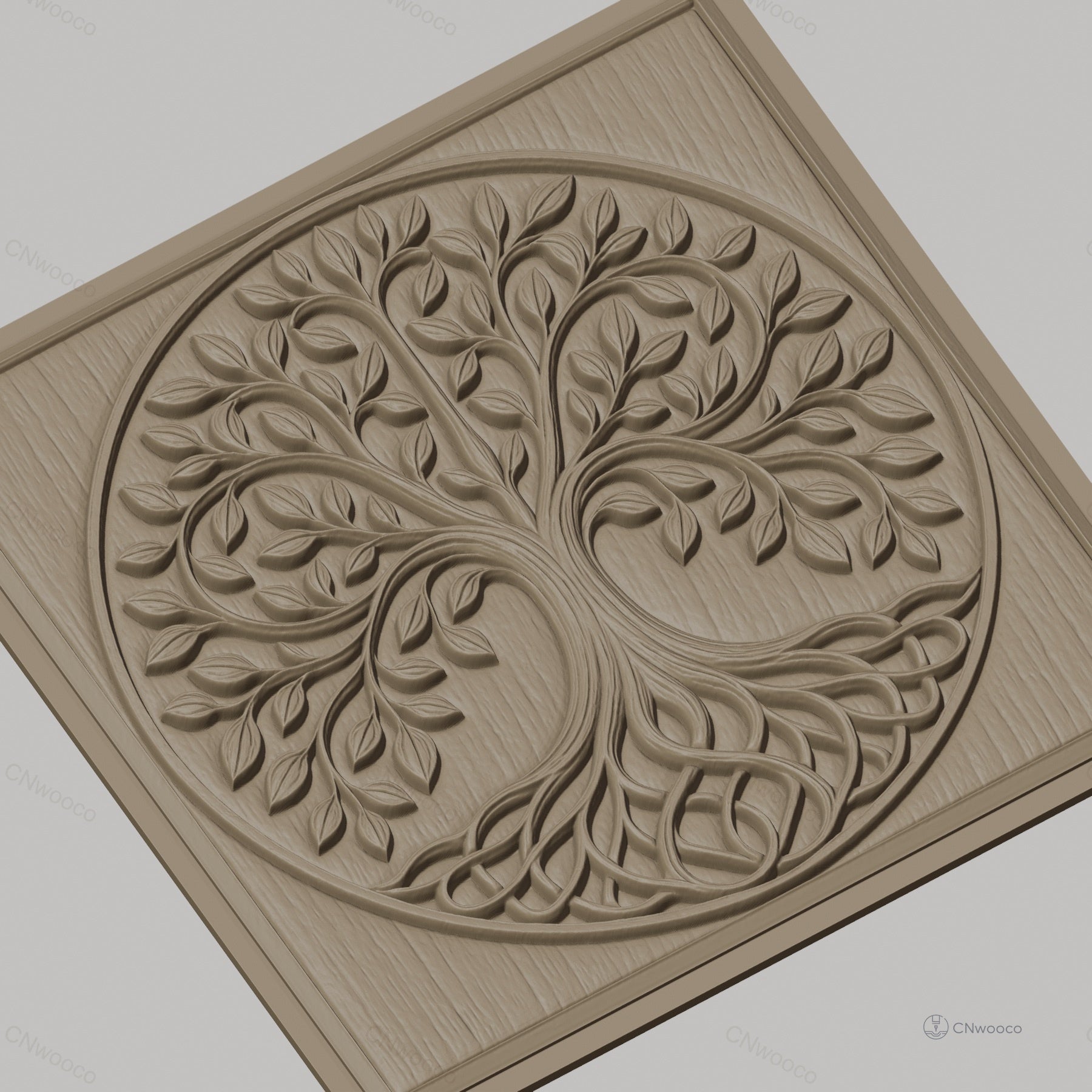 Fichier CNC & impression 3D arbre de vie, feuilles et racines entrelacées, haute qualité relief STL