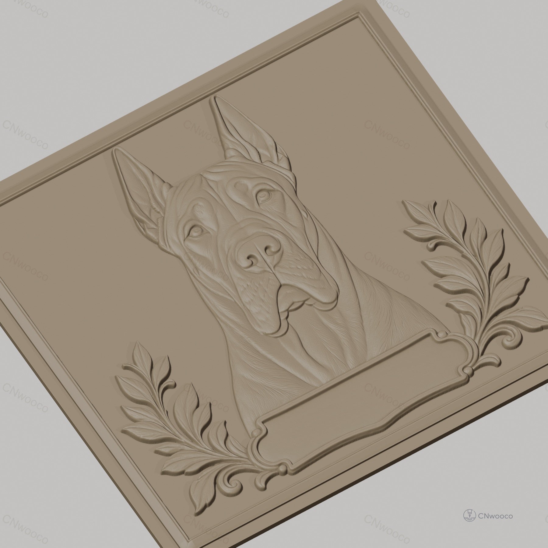 Fichier CNC & impression 3D chien dogue allemand portrait relief feuilles haute qualité relief STL