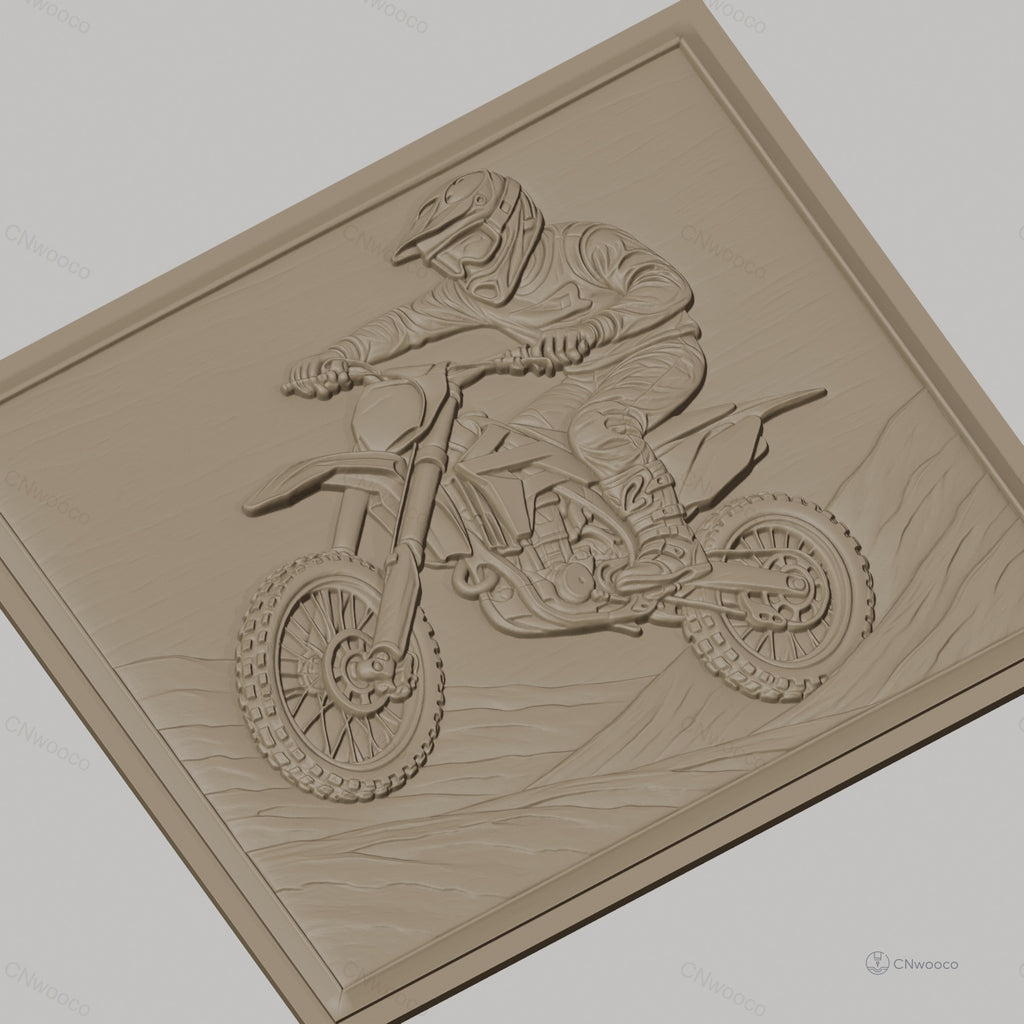 Fichier CNC & impression 3D motocross, pilote en action sur moto tout-terrain haute qualité relief STL
