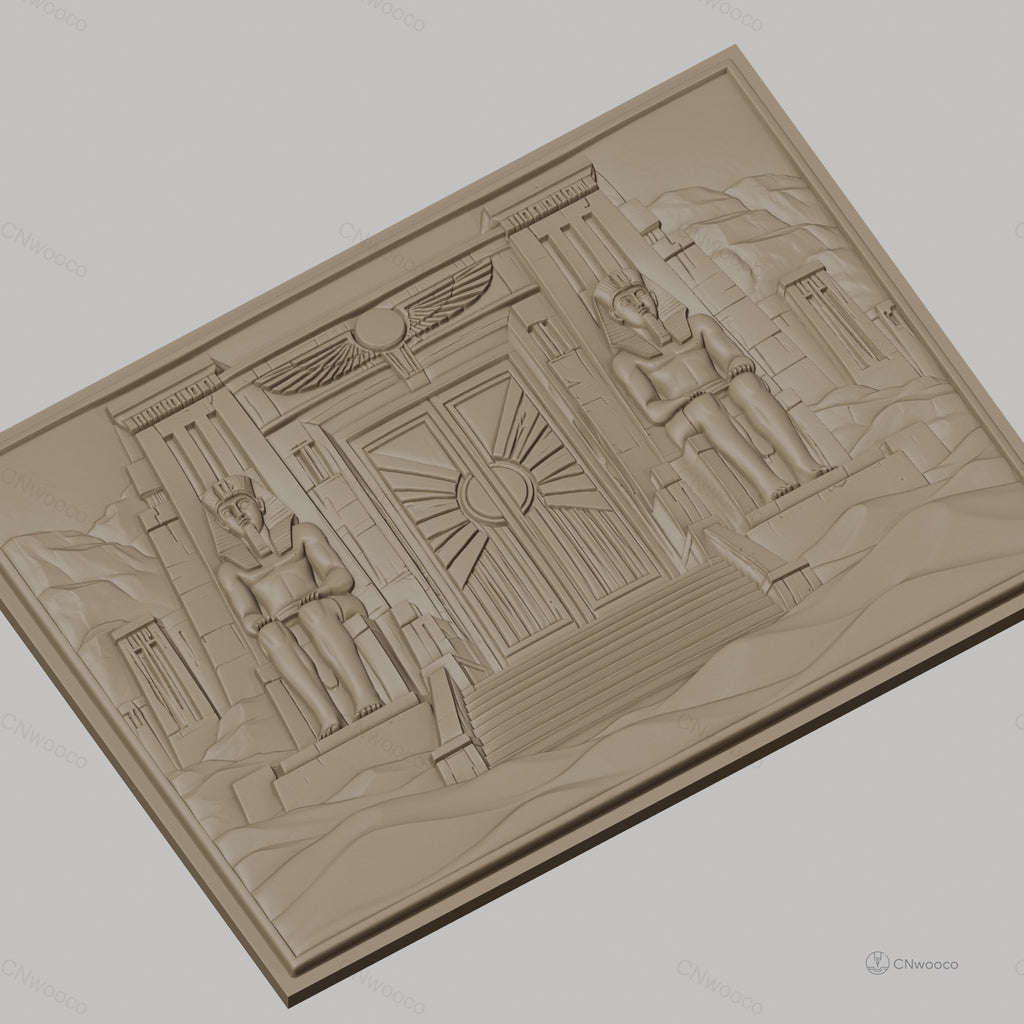 Fichier CNC & impression 3D temple égyptien, statues de pharaon, porte ornée, haute qualité relief STL