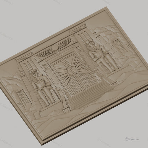 Fichier CNC & impression 3D temple égyptien, statues de pharaon, porte ornée, haute qualité relief STL