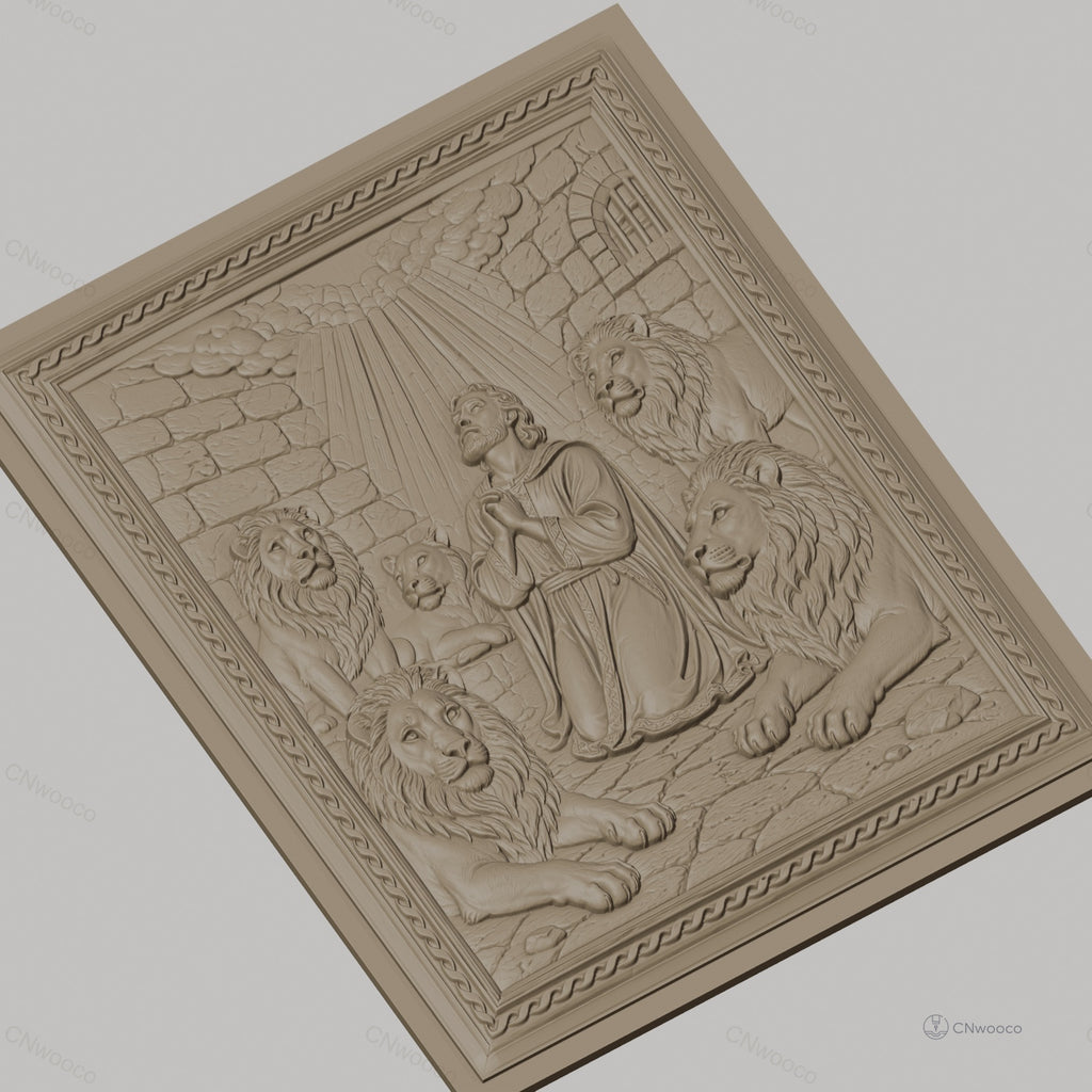 Fichier CNC & impression 3D Daniel avec lions, scène biblique en prison, haute qualité relief STL