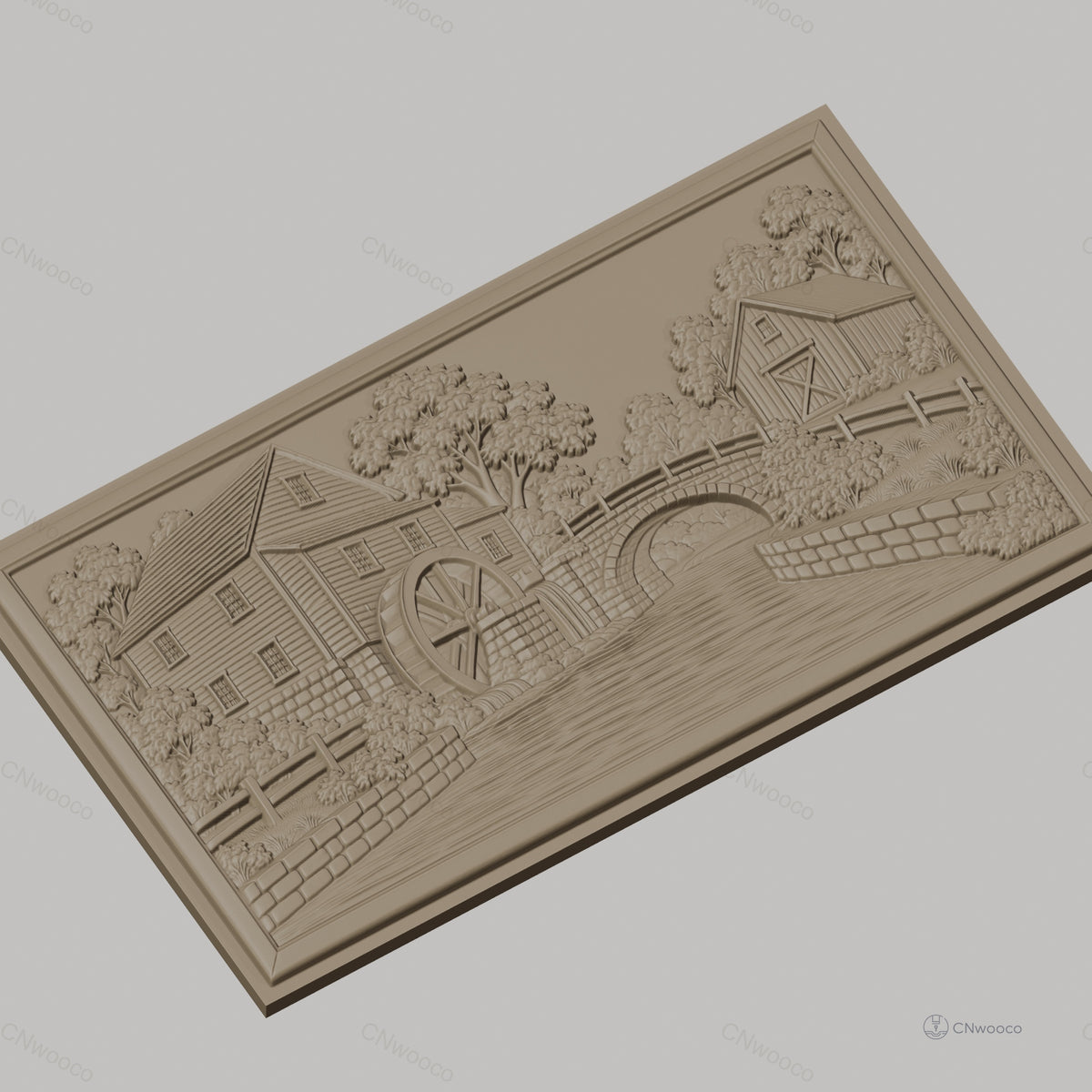 Fichier CNC & impression 3D moulin à eau, pont en pierre et rivière, haute qualité relief STL