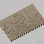 Fichier CNC & impression 3D moisson, fermier avec faux, grange et maison, haute qualité relief STL