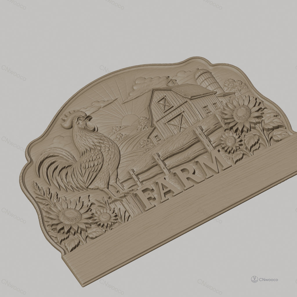 Fichier CNC porte-clés mural enseigne de ferme décorative avec coq et fleurs, STL très haute qualité