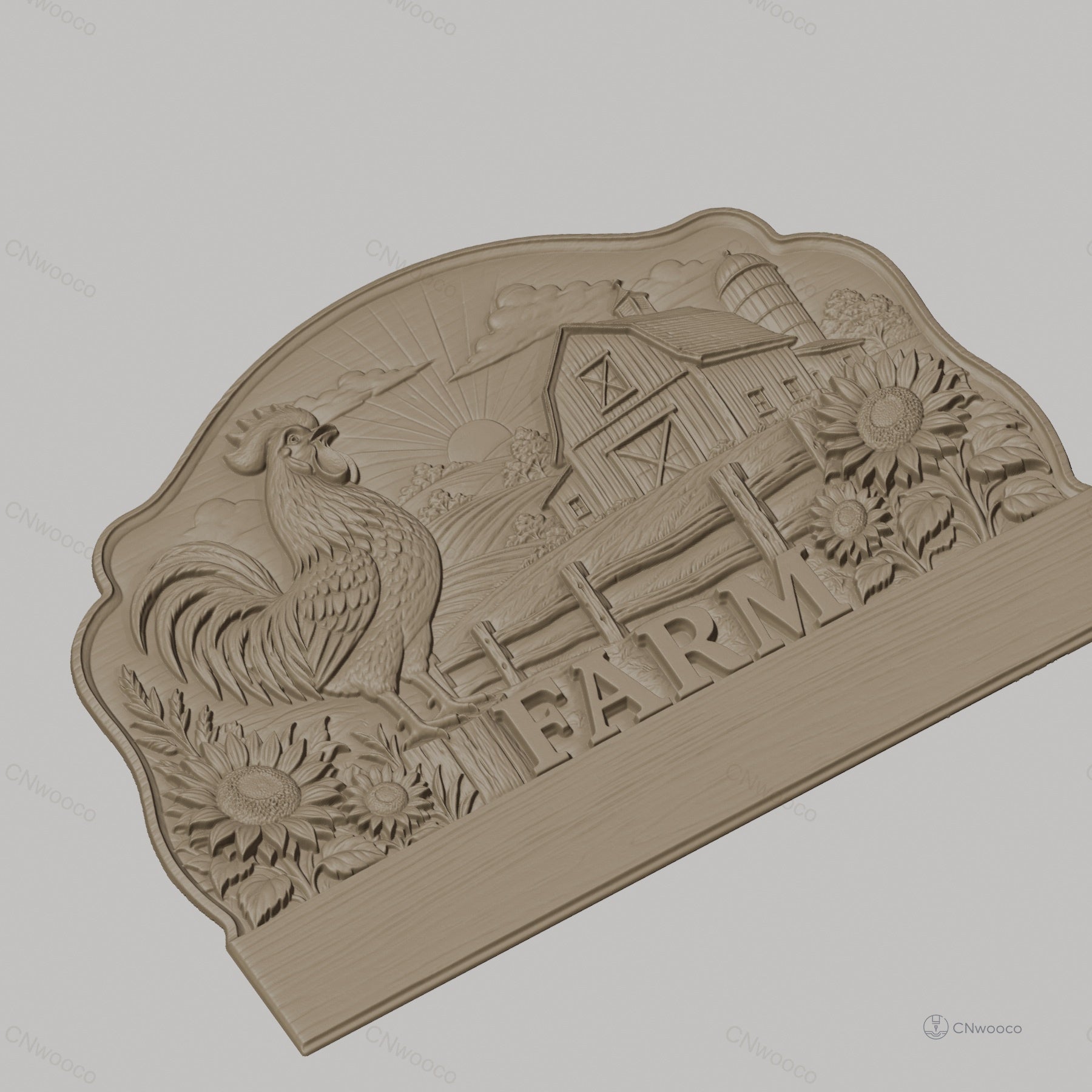 Fichier CNC porte-clés mural enseigne de ferme décorative avec coq et fleurs, STL très haute qualité