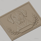 Fichier CNC & impression 3D portrait de chien labrador, cadre feuilles décoratives, haute qualité relief STL