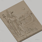 Fichier CNC & impression 3D Dieu égyptien Anubis avec bateau, paysage du Nil, haute qualité relief STL