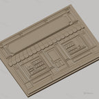 Fichier CNC & impression 3D facade boutique vintage, vitrine étagères pots, haute qualité relief STL