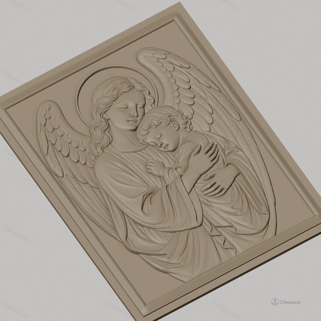 Fichier CNC & impression 3D Ange protecteur, mère ange avec enfant, haute qualité relief STL